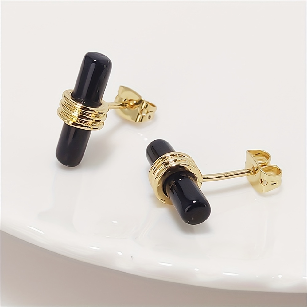 Women's 18K Plated Lapis Lazuli, Citrine & Obsidian Stud Earrings